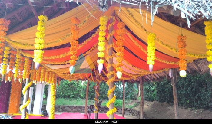 Engagement Decoration with marigold flowers at Prince Park Resort 2