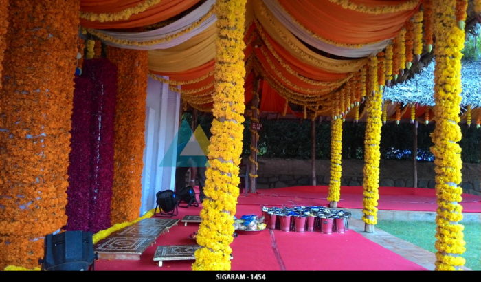 Engagement Decoration with marigold flowers at Prince Park Resort