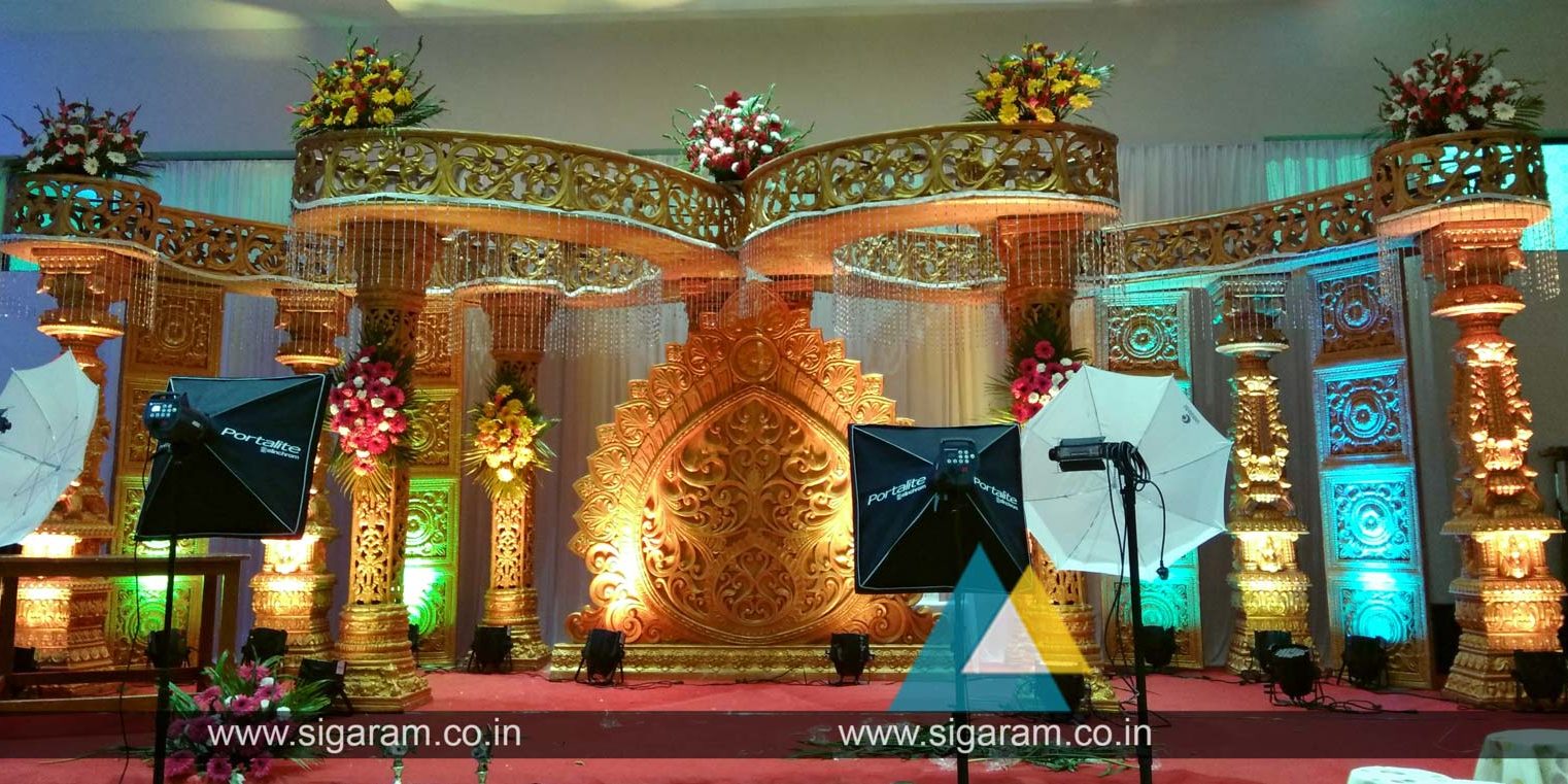 Engagement stage decoration at Logalakshmi Mahal, Villupuram